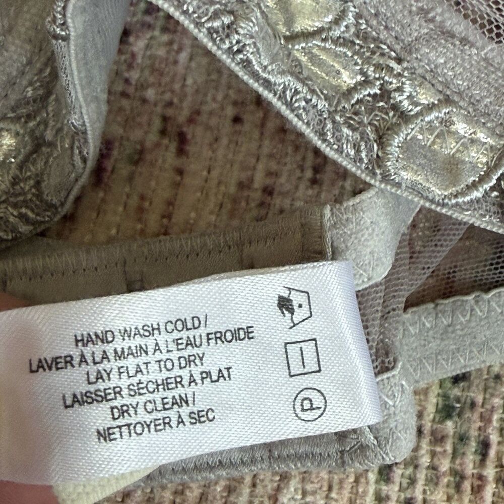 Fleur du Mal Lace Balconette Bra 34D Silver Grey Embroidered Underwire Silk Sexy - Picture 11 of 12